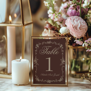 Blumenbraun-beige Hochzeitstisch-Nummer Einladung