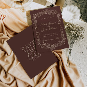 Blumenbraun Botanisch Alte Geld Hochzeit Save The Date
