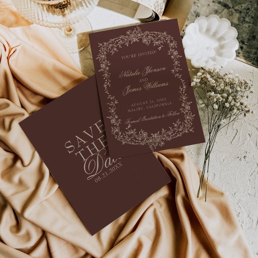 Blumenbraun Botanisch Alte Geld Hochzeit Save The Date