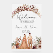 Blumenbraun-Hochzeitszeichen Acrylschild (Vorderseite)