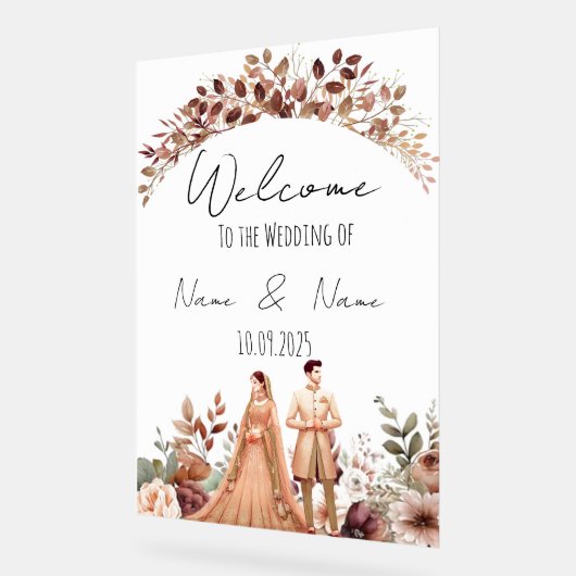 Blumenbraun-Hochzeitszeichen Acrylschild (Winkel)