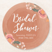 Blumenbraun Holz Rustikales Brautparty Runde Runder Pappuntersetzer (Vorderseite)