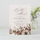 Blumenbraun Rosa Brautparty Einladung (Stehend Vorderseite)
