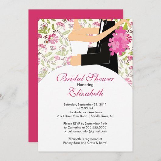 Blumenbraut-Brautparty-Einladungs-Rosa Einladung (Vorne/Hinten)