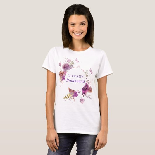Blumenbrautjungfer des lila Watercolor T-Shirt (Vorne ganz)