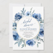 BlumenBrautparty des eleganten blauen Wreath Einladung (Vorderseite)