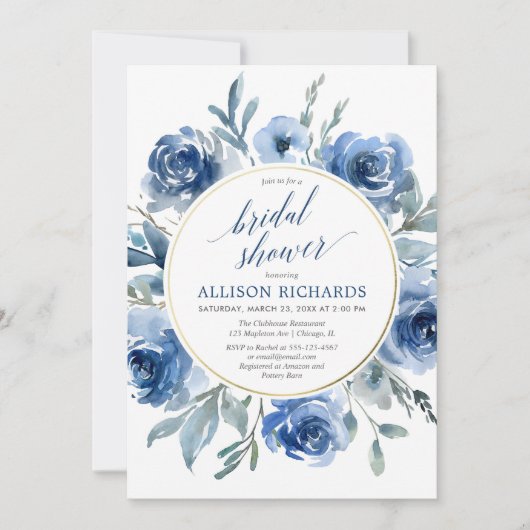 BlumenBrautparty des eleganten blauen Wreath Einladung (Vorderseite)