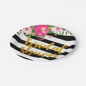 BlumenBrautparty-Platten-- schwarze u. weiße Pappteller (Schrägansicht)