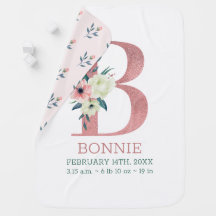 Blumenbrief B Pink Girl's Name and Birth Stats