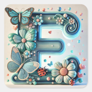 Blumenbrief E Personalisiertes Anfangsbuchstabe-Ge Quadratischer Aufkleber