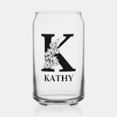 Blumenbrief K Monogramm und Personalisierter Name Dosenglas (Vorderseite)