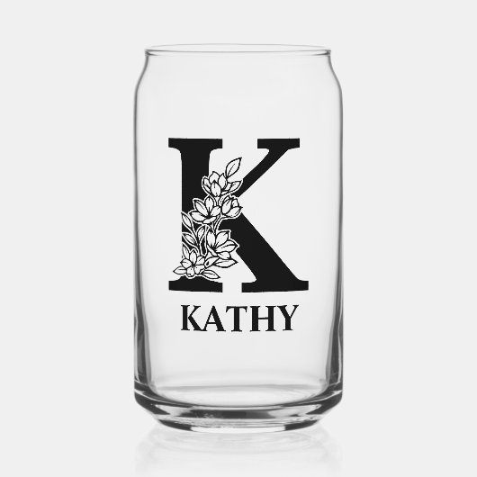 Blumenbrief K Monogramm und Personalisierter Name Dosenglas (Vorderseite)