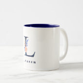 Blumenbrief L Navy Blue Monogram Zweifarbige Tasse (VorderseiteRechts)