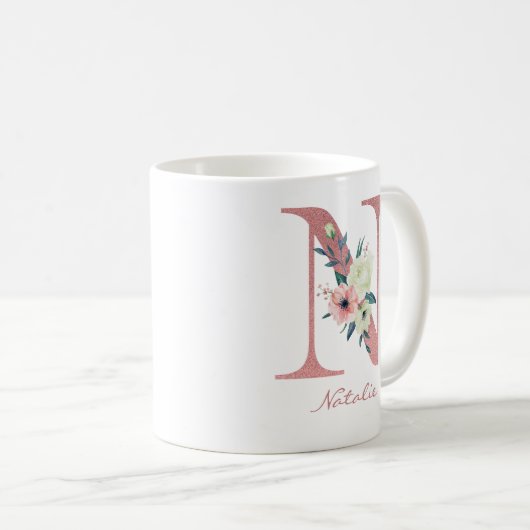 Blumenbrief N Initial - Rosa und Elfenbein Bouquet Kaffeetasse (VorderseiteRechts)