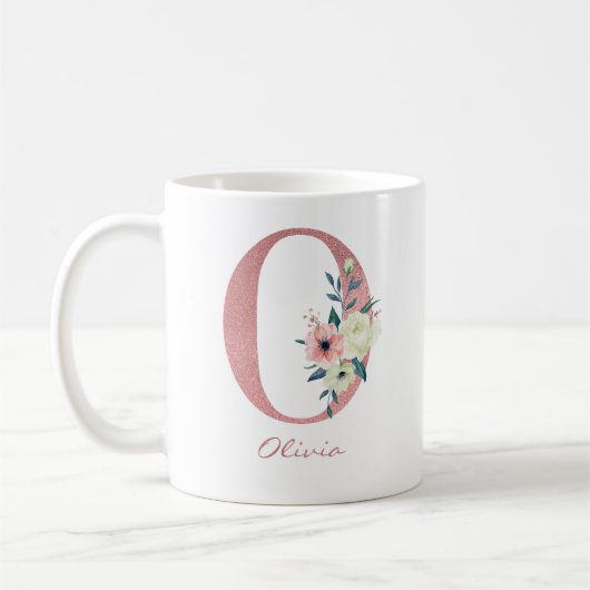 Blumenbrief O Initial - Rosa und Elfenbein Bouquet Kaffeetasse (Links)