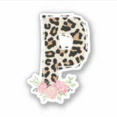 Blumenbrief P Anfangsname Leopard Cheetah Print Aufkleber (Vorderseite)