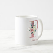 Blumenbrief P Initial - Rosa und Elfenbein Bouquet Kaffeetasse (VorderseiteRechts)