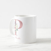 Blumenbrief P Initial - Rosa und Elfenbein Bouquet Kaffeetasse (Vorderseite Links)