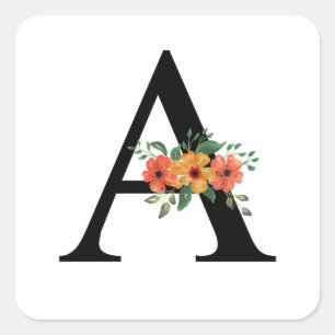 Blumenbrief PERSONALISIERT MIT MONOGRAMM Quadratischer Aufkleber