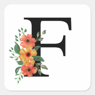 Blumenbrief PERSONALISIERT MIT MONOGRAMM Quadratischer Aufkleber