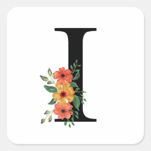 Blumenbrief PERSONALISIERT MIT MONOGRAMM Quadratischer Aufkleber