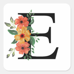Blumenbrief PERSONALISIERT MIT MONOGRAMM Quadratischer Aufkleber