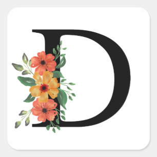 Blumenbrief PERSONALISIERT MIT MONOGRAMM Quadratischer Aufkleber