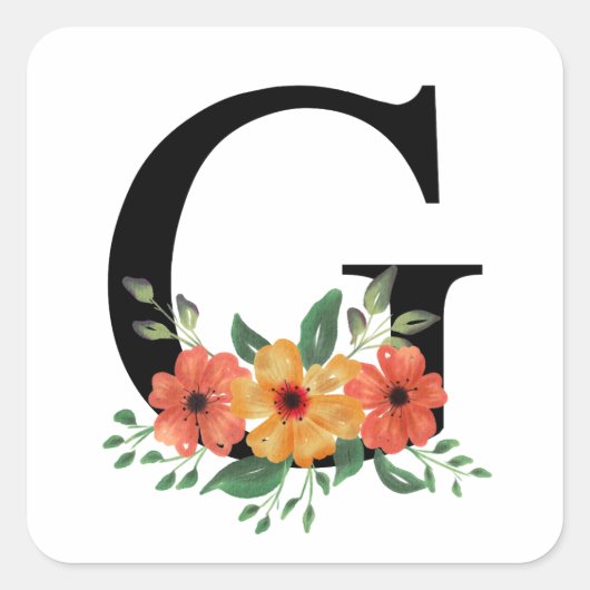 Blumenbrief | PERSONALISIERT MIT MONOGRAMM Quadratischer Aufkleber (Vorderseite)
