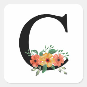 Blumenbrief PERSONALISIERT MIT MONOGRAMM Quadratischer Aufkleber