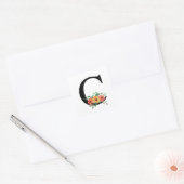 Blumenbrief | PERSONALISIERT MIT MONOGRAMM Quadratischer Aufkleber (Umschlag)