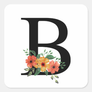 Blumenbrief PERSONALISIERT MIT MONOGRAMM Quadratischer Aufkleber