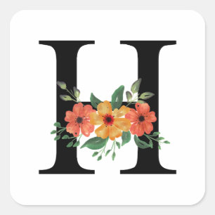 Blumenbrief PERSONALISIERT MIT MONOGRAMM Quadratischer Aufkleber