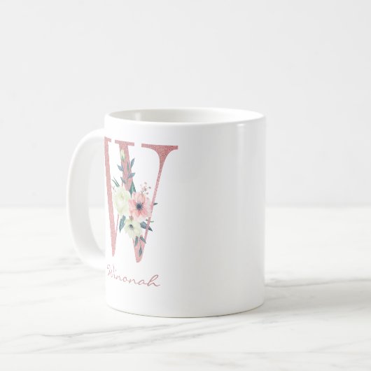 Blumenbrief Pink Initial W Kaffeetasse (Vorderseite Links)