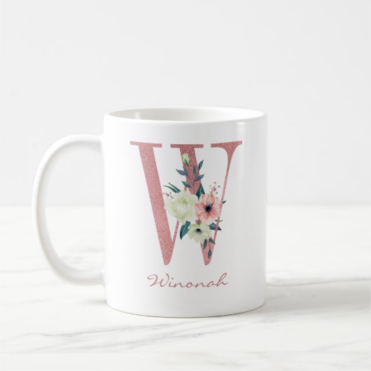 Blumenbrief Pink Initial W Kaffeetasse (Links)