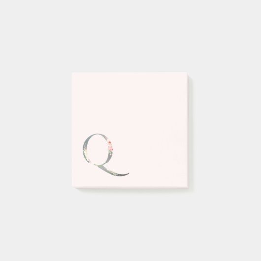 Blumenbrief "Q" Monogramm-Notizen Post-it Klebezettel (Vorderseite)