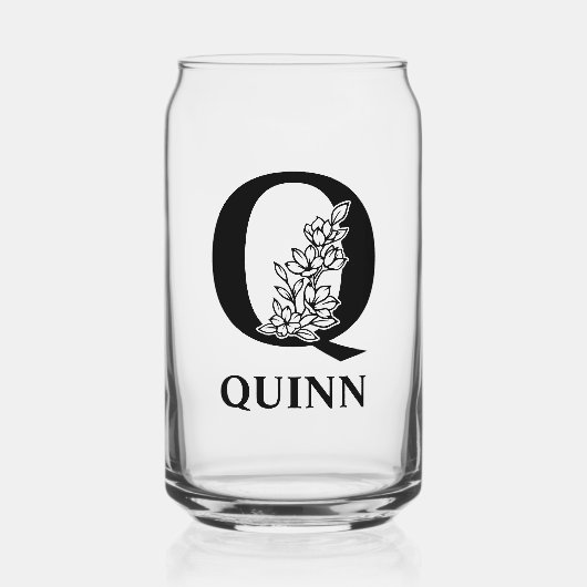 Blumenbrief Q Monogramm und Personalisierter Name Dosenglas (Vorderseite)