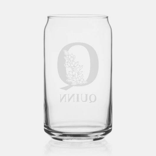 Blumenbrief Q Monogramm und Personalisierter Name Dosenglas (Rückseite)