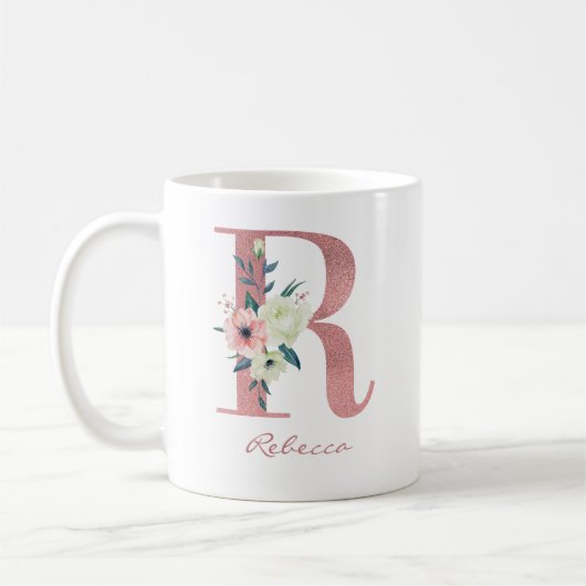 Blumenbrief R Initial - Rosa und Elfenbein Bouquet Kaffeetasse (Links)