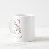 Blumenbrief S Initial - Pink und Ivory Bouquet Kaffeetasse (Vorderseite Links)