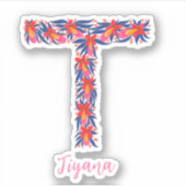 Blumenbrief T, Aufkleber aus geschnittenem Vinyl (Vorderseite)