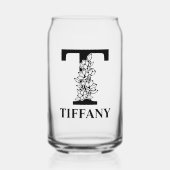 Blumenbrief T Monogramm und Personalisierter Name Dosenglas (Vorderseite)