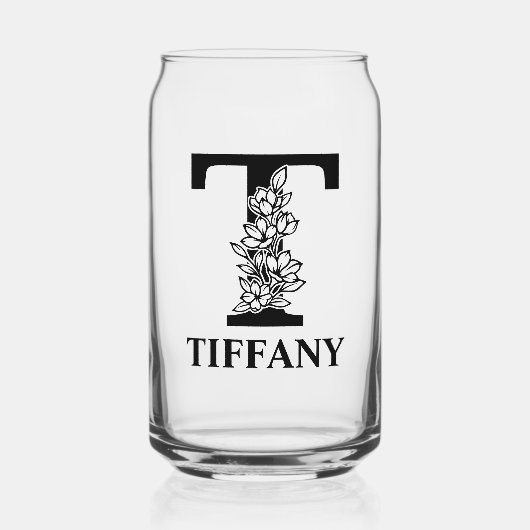 Blumenbrief T Monogramm und Personalisierter Name Dosenglas (Vorderseite)