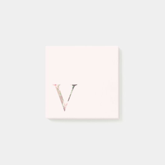 Blumenbrief "V" Monogramm-Notizen Post-it Klebezettel (Vorderseite)