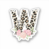 Blumenbrief W Anfangsname Leopard Cheetah Print Aufkleber (Vorderseite)
