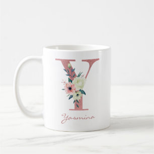 Blumenbrief Y Initial - Pink und Ivory Bouquet Kaffeetasse