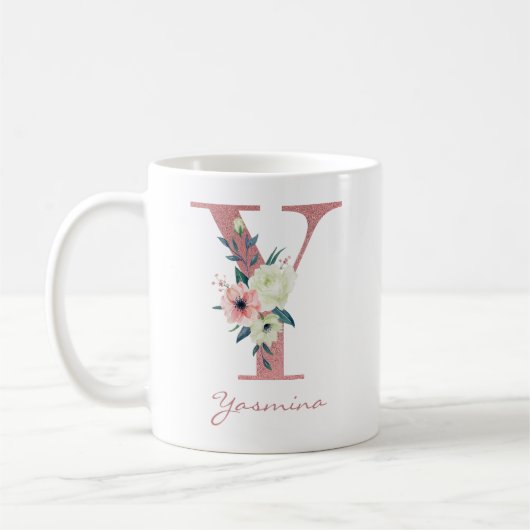 Blumenbrief Y Initial - Pink und Ivory Bouquet Kaffeetasse (Links)