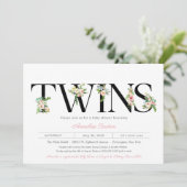 Blumenbriefe Pastel Pink Twin Girl Babydusche Einladung (Stehend Vorderseite)