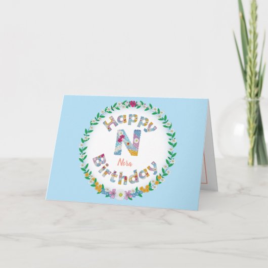 BlumenbriefN Monogramm Personalisierte Geburtstags Dankeskarte (Vorderseite)