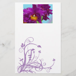 Blumenbriefpapier mit lila Orchideen Briefpapier