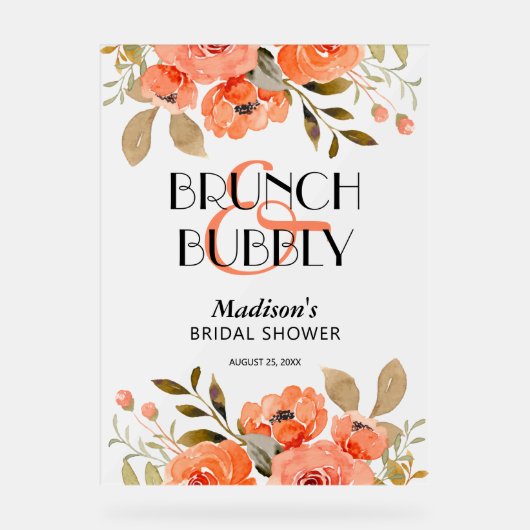 Blumenbrunch & Bubbly Brautparty Acrylschild (Vorderseite)